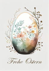 Frohe Ostern Easter egg template. Watercolor letterhead Generative ai