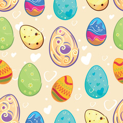Fototapeta na wymiar Seamless pattern background with easter eggs icons Vector