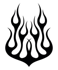 Flame sports car hood airbrush stencil and tattoo art. Racing car bonnet fire flames silhouette vinyl sticker vector art graphic.