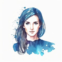 young girl digital drawing with watercolor style illustration. generative ai