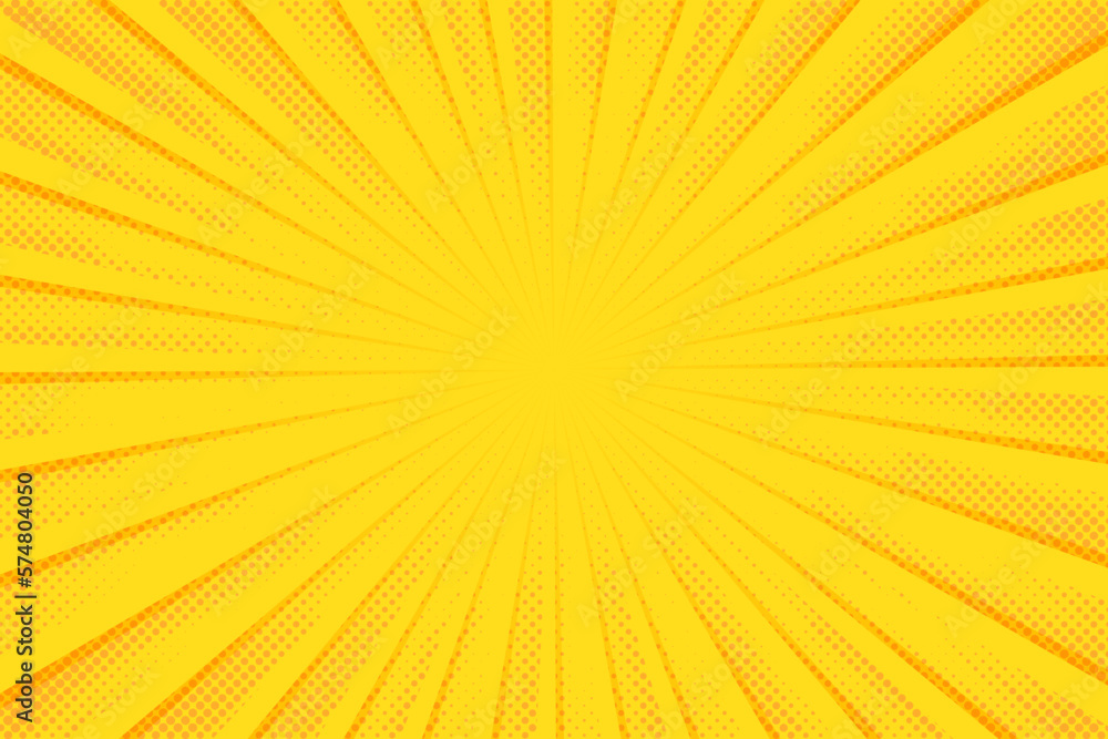 Poster yellow comics background. abstract lines backdrop. bright sunrays. design frames for title book. tex