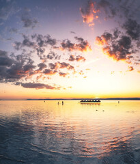 Amazing sunset over lake Balaton, Hungary in summer