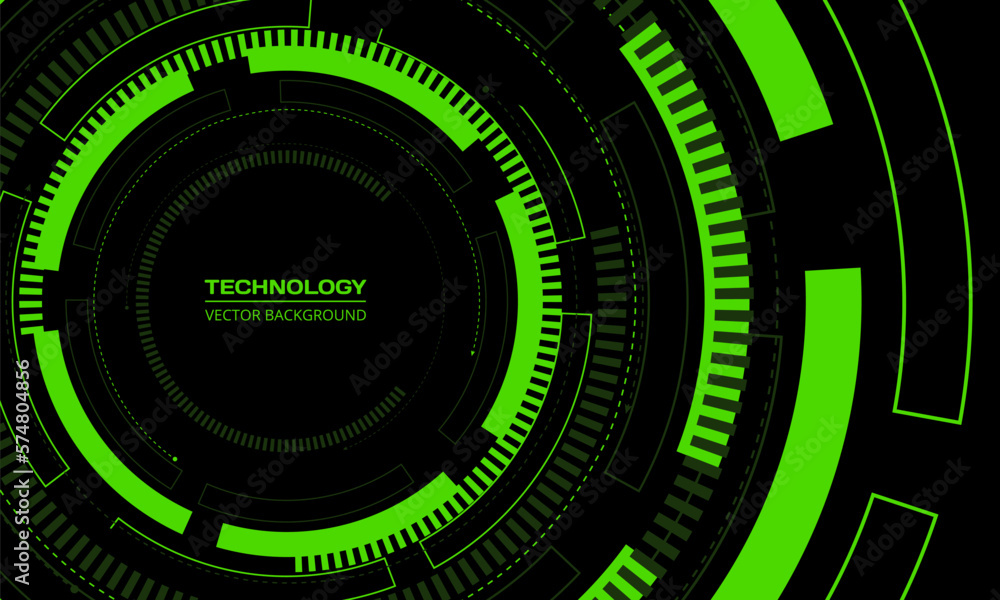 Poster Black and green technology background with futuristic cyber HUD circular structure elements. Vector illustration