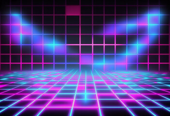 Fototapeta premium Ai-Generated Retro-Futuristic Glitch Art: A Hypersaturated, Vibrant Neon Grid of Colorful Glowing Patterns