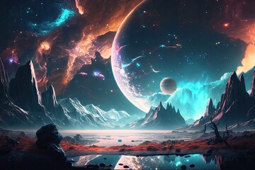 Cosmic other planet landscape abstract background futuristic Generative AI
