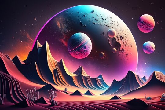 Cosmic other planet landscape abstract background futuristic Generative AI