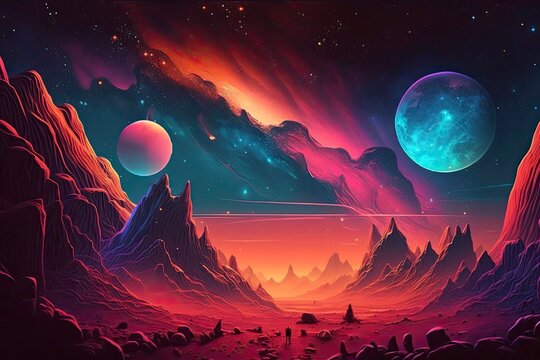 Cosmic other planet landscape abstract background futuristic Generative AI
