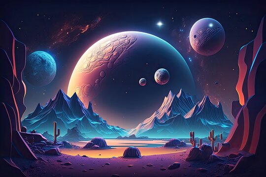 Cosmic other planet landscape abstract background futuristic Generative AI