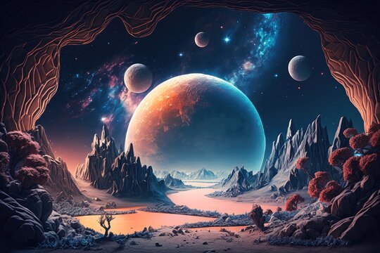 Cosmic other planet landscape abstract background futuristic Generative AI