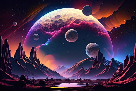 Cosmic other planet landscape abstract background futuristic Generative AI