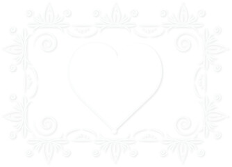 Delicate card with ornament and heart. Love card, wedding white motif with space in vector and jpg format.