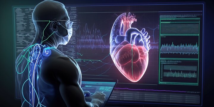 conceptual image of a futuristic cardiologist looking at heart readings, generative AI