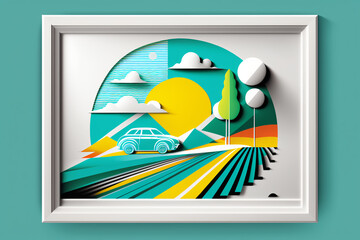 ベクターイラスト風　フレーム付き　日の出