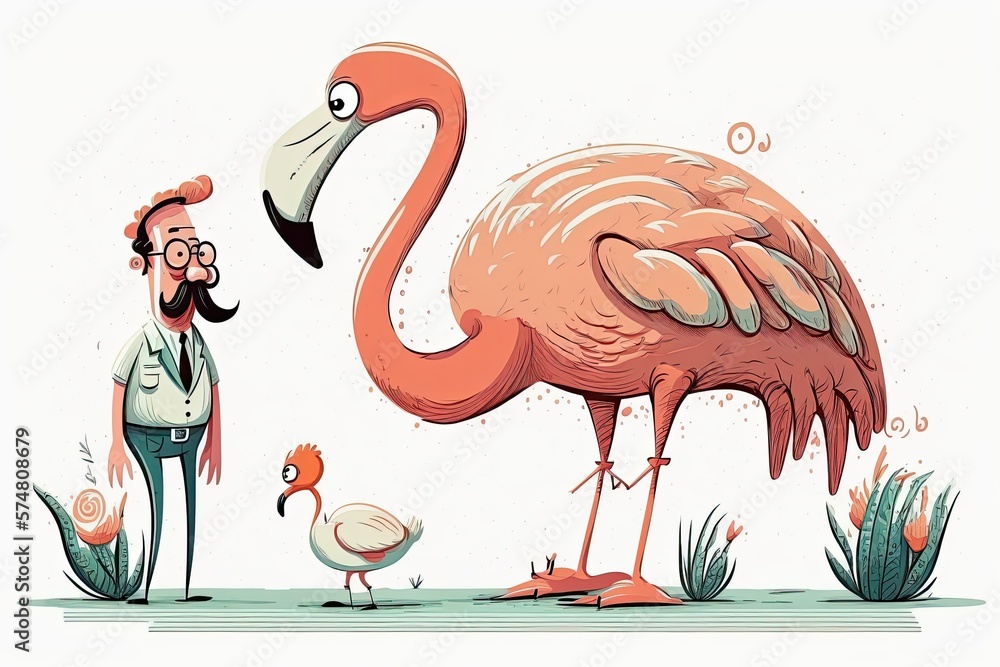 Poster The adult flamingo is caring for the young flamingo. Generative AI