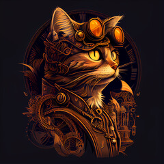 Cat in steampunk style, AI Generated