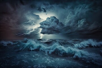 Landscape at Sea During a Storm, Bad Weather, or Thunderstorm. Generative AI
