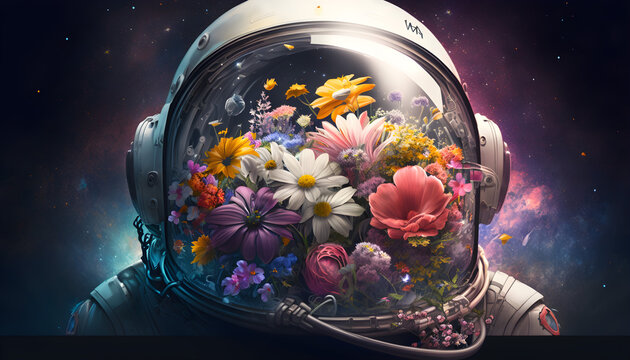 astronaut floral halmet  artistic - generative ai 