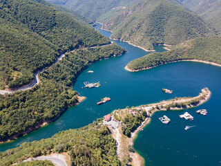 Obraz premium Aerial summer view of Vacha Reservoir, Bulgaria