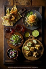 Appetizers, A mouth-watering spread of delicious starters, arranged neatly on a rustic wooden board.