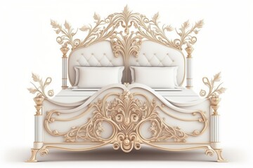 Isolated on white, a traditional pastel colored luxury bed. Generative AI