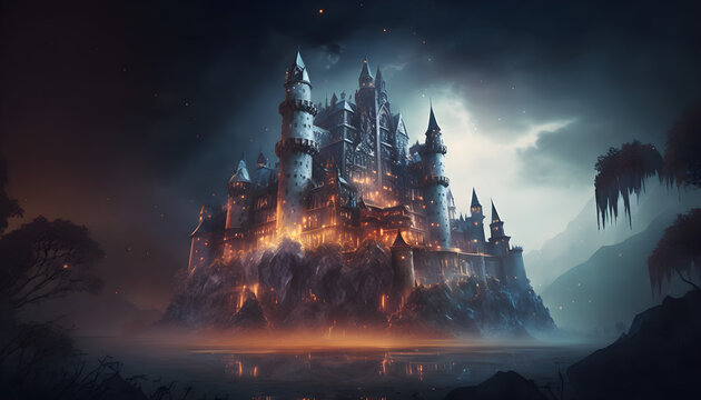 Magic castle made of crystal illustration