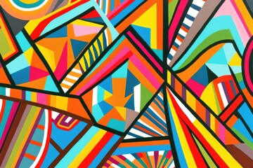 Colorful geometric pattern, A mesmerizing maze of vibrant shapes, patterns, and colors intersect and overlap to create a dynamic and energetic composition that captures the eye and sparks the imaginat