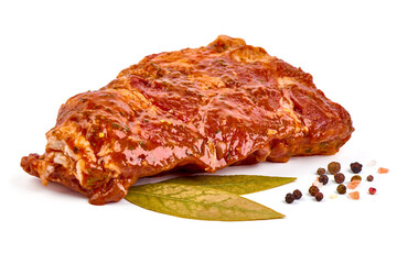 Spicy marinated ribs, BBQ, meat for grill, isolated on white background.