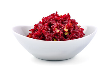 Vinaigrette salad. Traditional beetroot salad, isolated on white background. High resolution image.