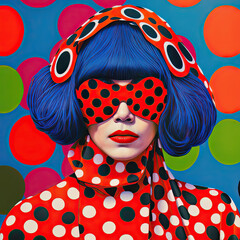 AI generated painting of a woman wearing a polka dot mask