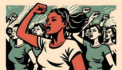United and Standing Strong, Vector Illustration of the Feminist March on International Women's Day
