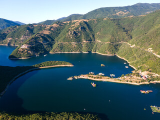 Aerial summer view of Vacha Reservoir, Bulgaria