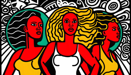 Fototapeta na wymiar United and Standing Strong, Vector Illustration of the Feminist March on International Women's Day
