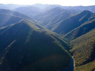 Aerial summer view of Vacha Reservoir, Bulgaria