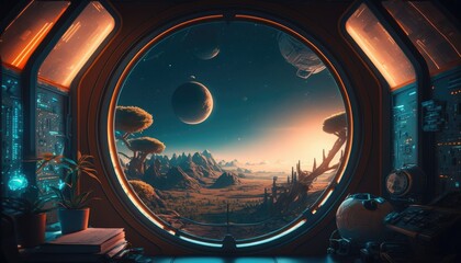 The Space Explorer's Dream: A Futuristic Room with a View of the Galaxy, AI Generative
