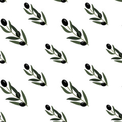 vector seamless pattern background with olive branch with olives