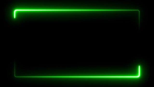 Neon glowing frame background. Lasers are green. repetitive motion animation, with neon lights shrinking and expanding. isolated on black. 4K graphic animation video