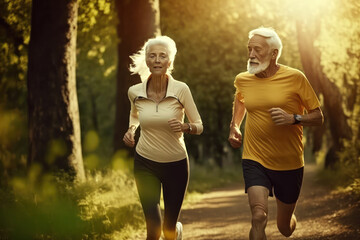Elderly couple jogging in a park (AI Generated)
