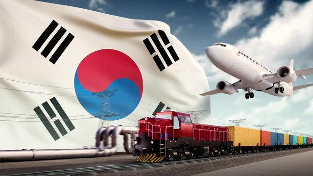 Korea, KR, Korean waving Flag, Global Logistics and Trade, Industrial Infrastructure Globalization Shipping, Supply Chain, and Industrial Transportation