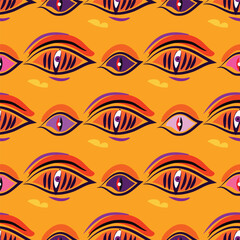 Hand drawn seamless pattern with esoteric eye , All-seeing eye  Magic, occult symbol, sacred art  Template design fabric, textile  Vector Modern mysthic graphic background illustration