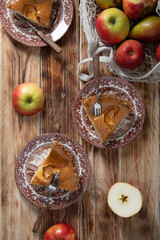 Thanksgiving Rustic wooden table setting with apple pie, home baking