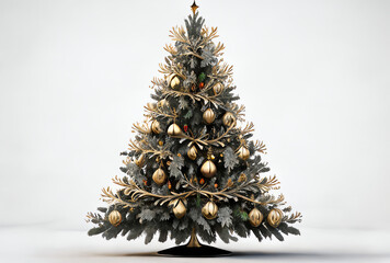 christmas tree with ornaments, isolated, generative ai