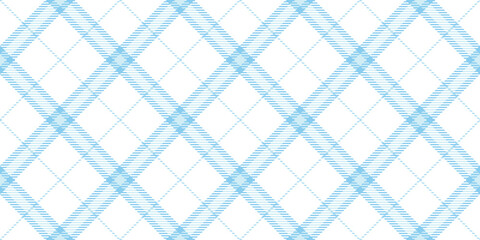 Seamless diagonal gingham plaid pattern in pastel cobalt blue and white. Contemporary light turquoise striped checker fashion background texture. Baby boy's trendy tartan textile or nursery wallpaper.