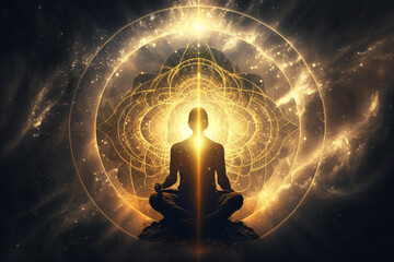 Fototapeta Concept of meditation and spiritual practice, expanding of consciousness, chakras and astral body activation, mystical inspiration image, generative ai obraz