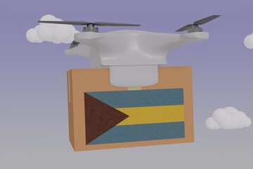 Drone Delivering a Package With the Flag of  - The Bahamas
