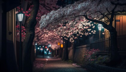 Fototapeta na wymiar Cherry blossom at night in Tokyo