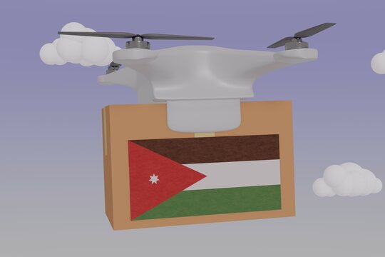 Drone Delivering a Package With the Flag of  - Jordan