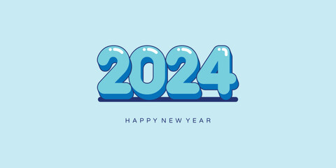 Happy New Year 2024 text design. Vector illustration. Isolated on pink background.