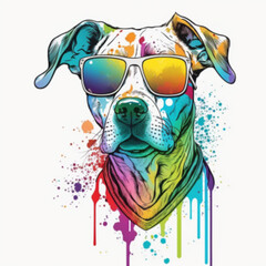cut happy dog wearing sunglass, Generated Ai