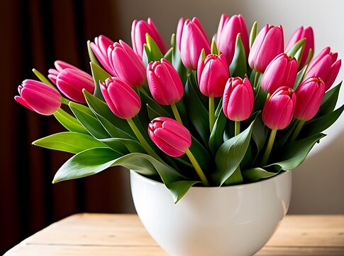 pink tulips in a vase for Women's Day