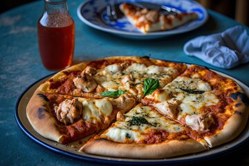 chicken pizza with catupiry, with tomato sauce and mozzarella cheese, generative AI